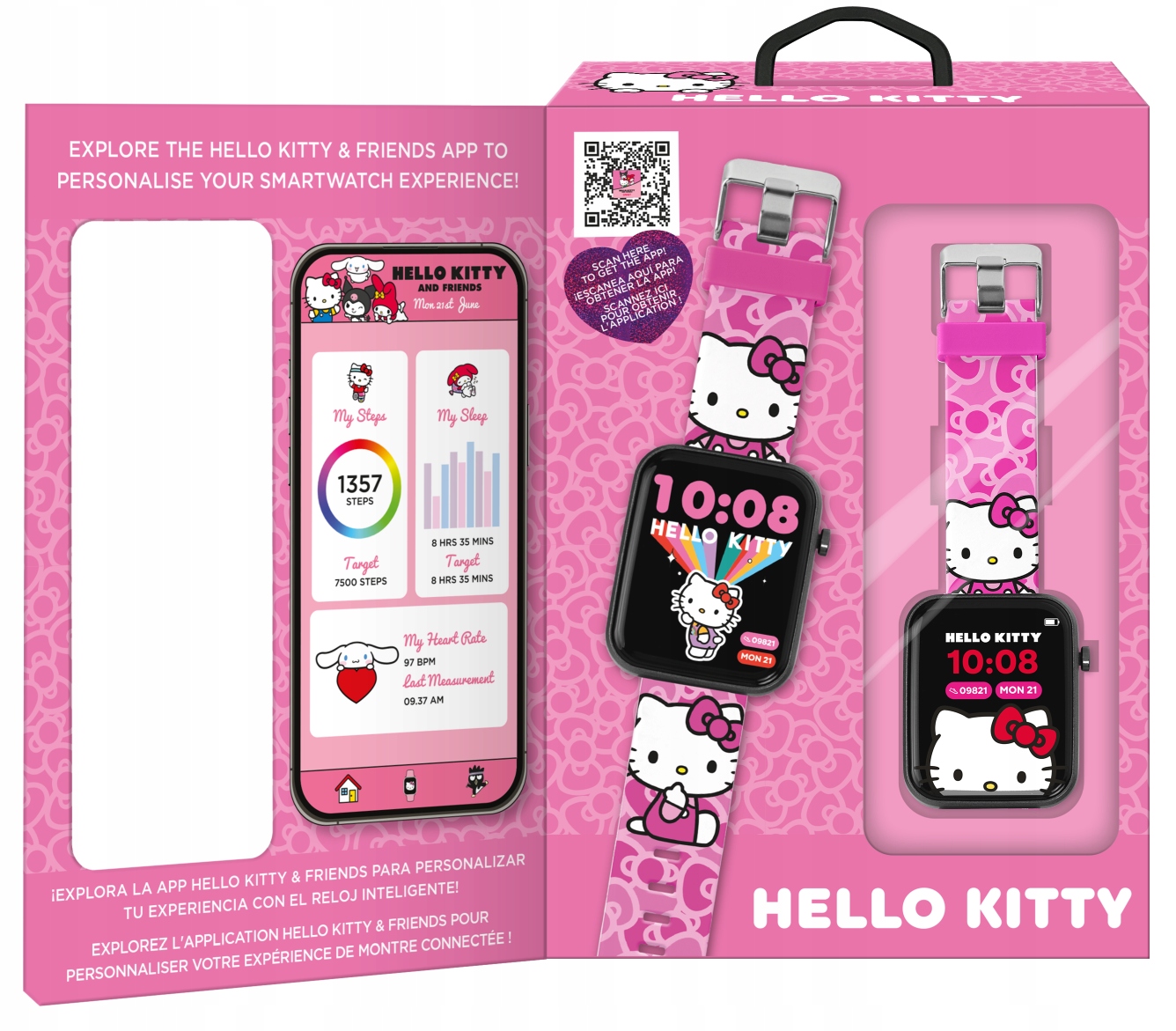 Chytré Hodinky s Bluetooth Hello Kitty, 12 funkcemi a aplikací Hello Kitty HK502