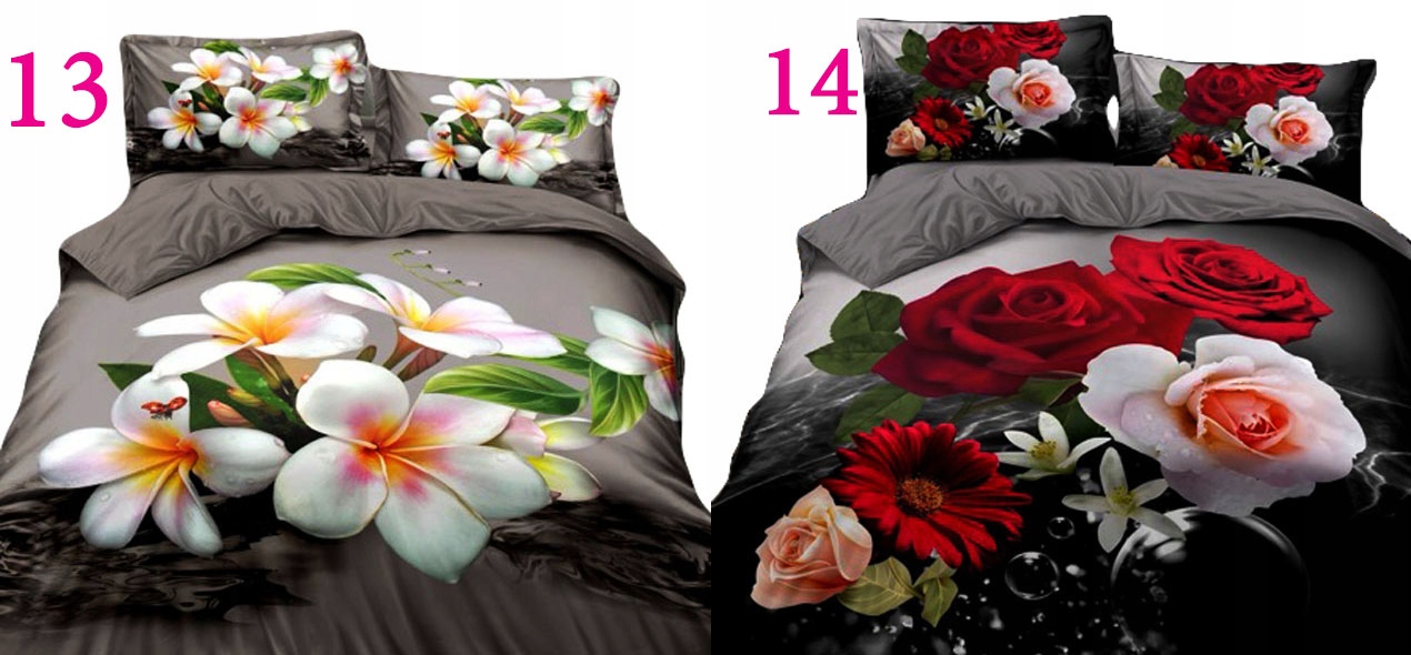 3D POŚCIEL 100% SATYNA BAWEŁNIANA 200X220 4cz. Wzór dominujący Kwiaty