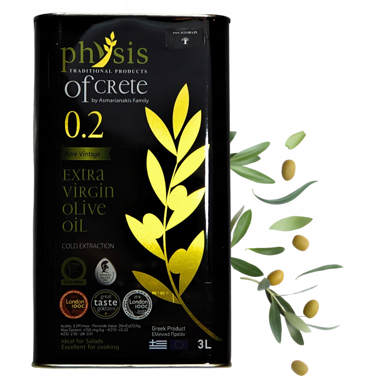 Physis of Crete Oliwa z oliwek Grecka Extra Virgin 3L Koroneiki 0,2% Kreta