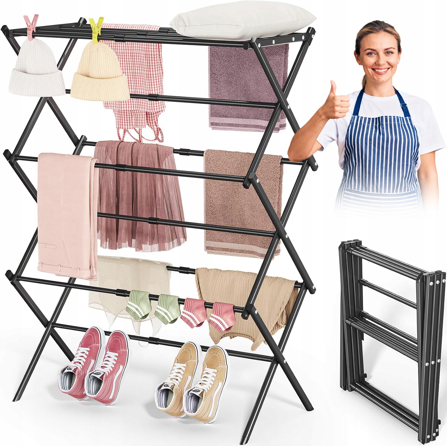 Levně Sušák Na Prádlo Kovový Skládací Rozkládací 11 Tyčí 102.5x36.5x40cm