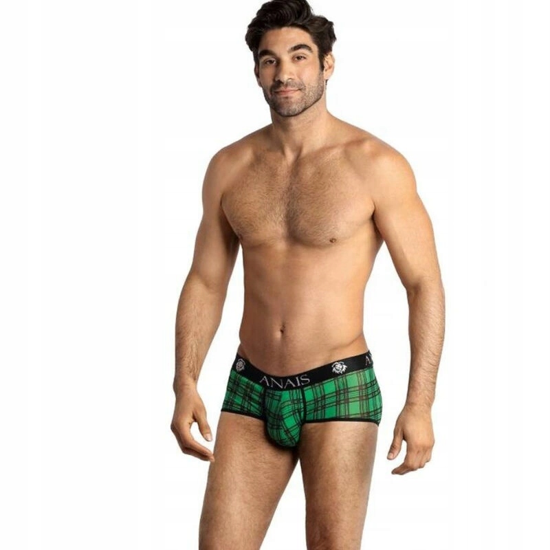 Anais Men Magic Brief L Pánské boxerky z lycry s kostkovaným vzorem, zeleno-černé