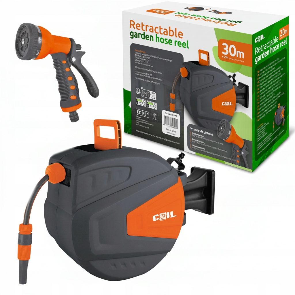 Hadice 30 M Silný Buben Navíječ Sada Pistole S 9 Funkcemi Coil