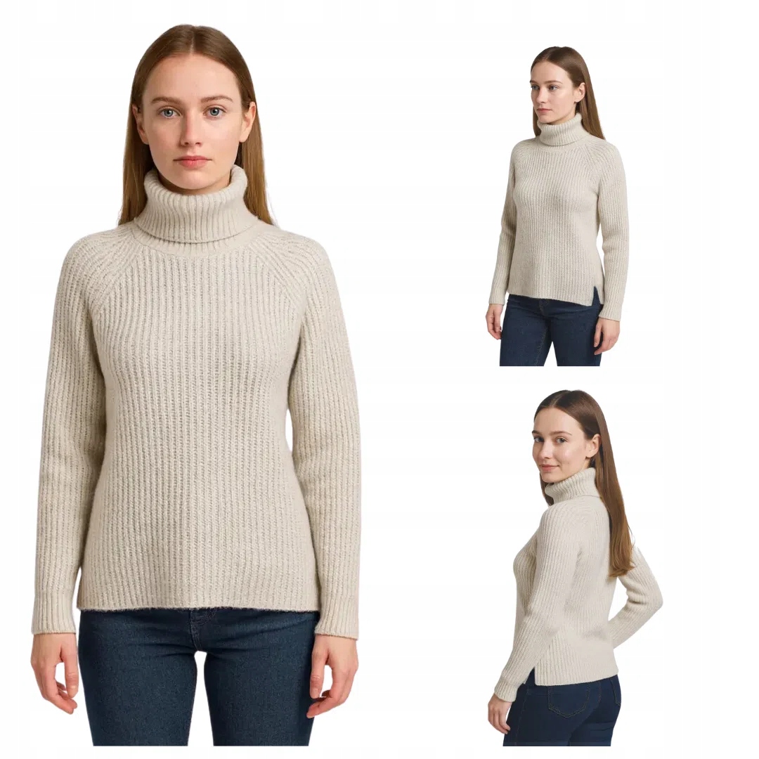 Teplý dámský svetr s rolákem, klasický, světle šedý Captain Mike S/m