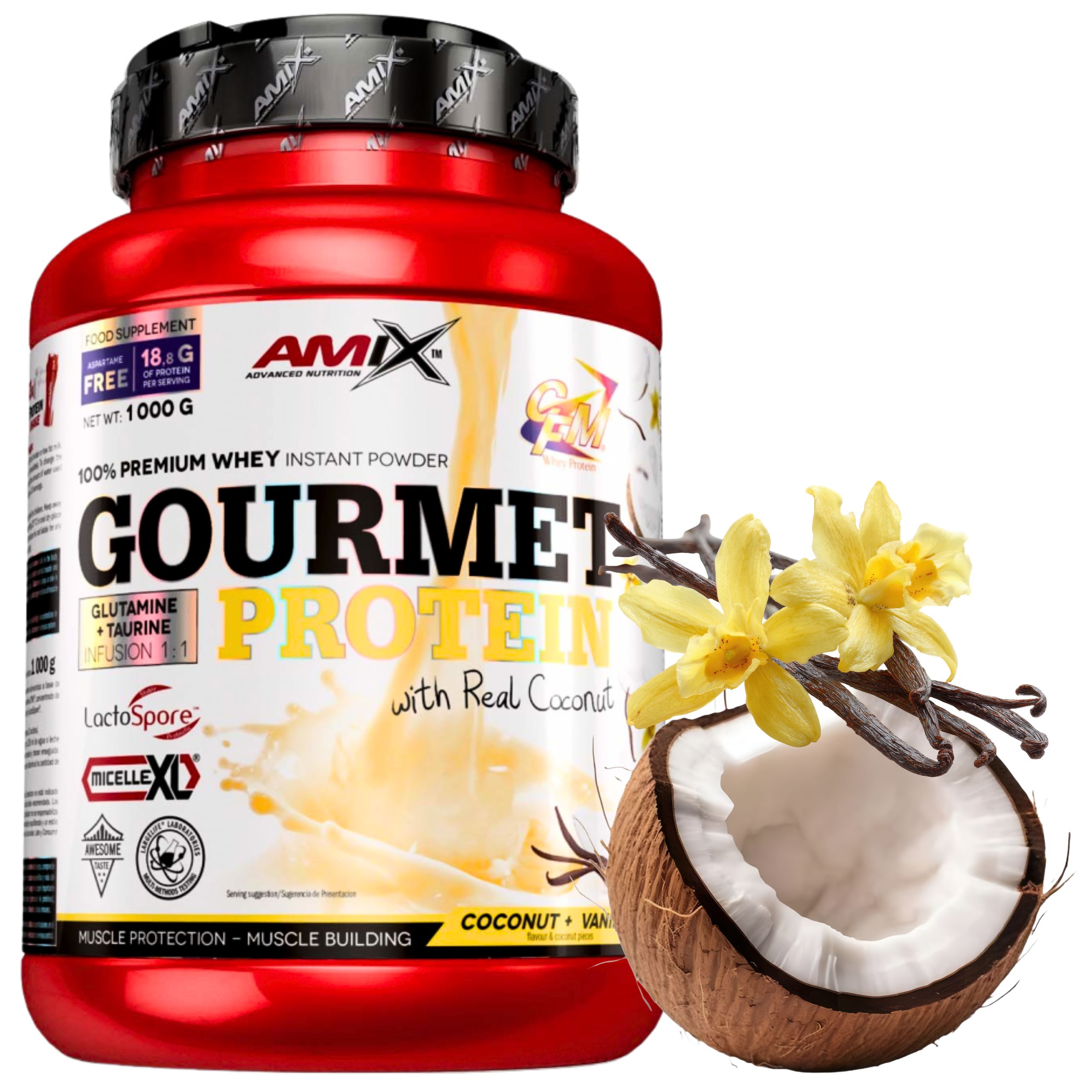 Amix Gourmet Protein Protein na hubnutí Kokos Vanilka 1 kg