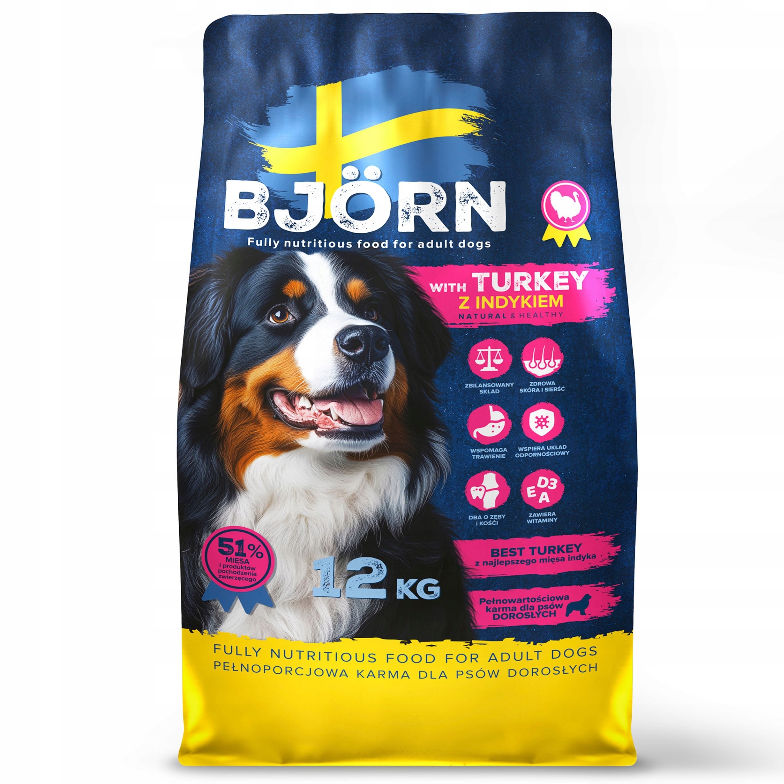 Levně Suché Krmivo Pro Psa Bjorn Adult S Kroutím Masem 51% Masa Premium Vitamíny 12KG