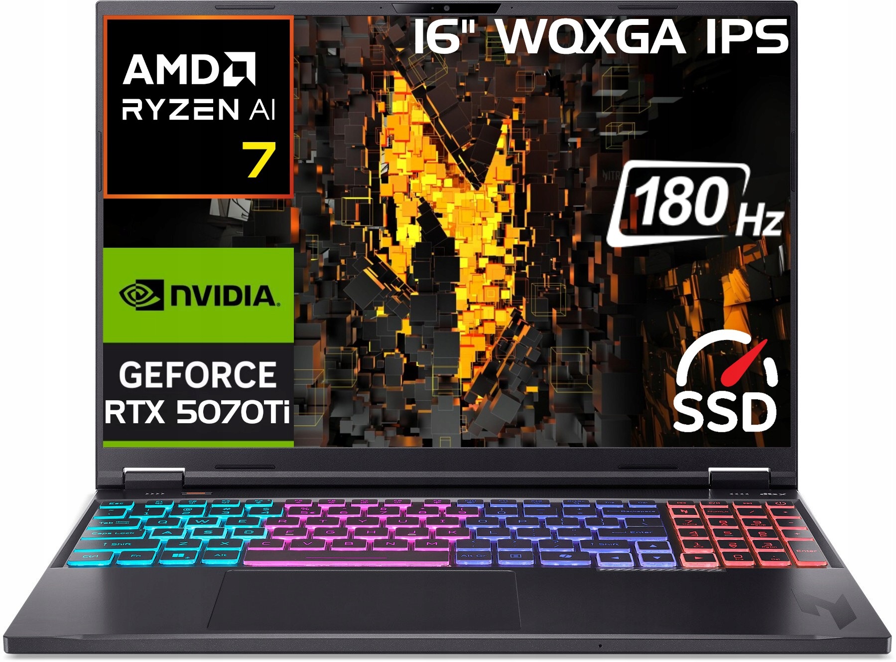 Laptop Acer Nitro 16 180Hz Ryzen Ai 7 350 DDR5 16GB Ssd 1TB Rtx 5070Ti W11