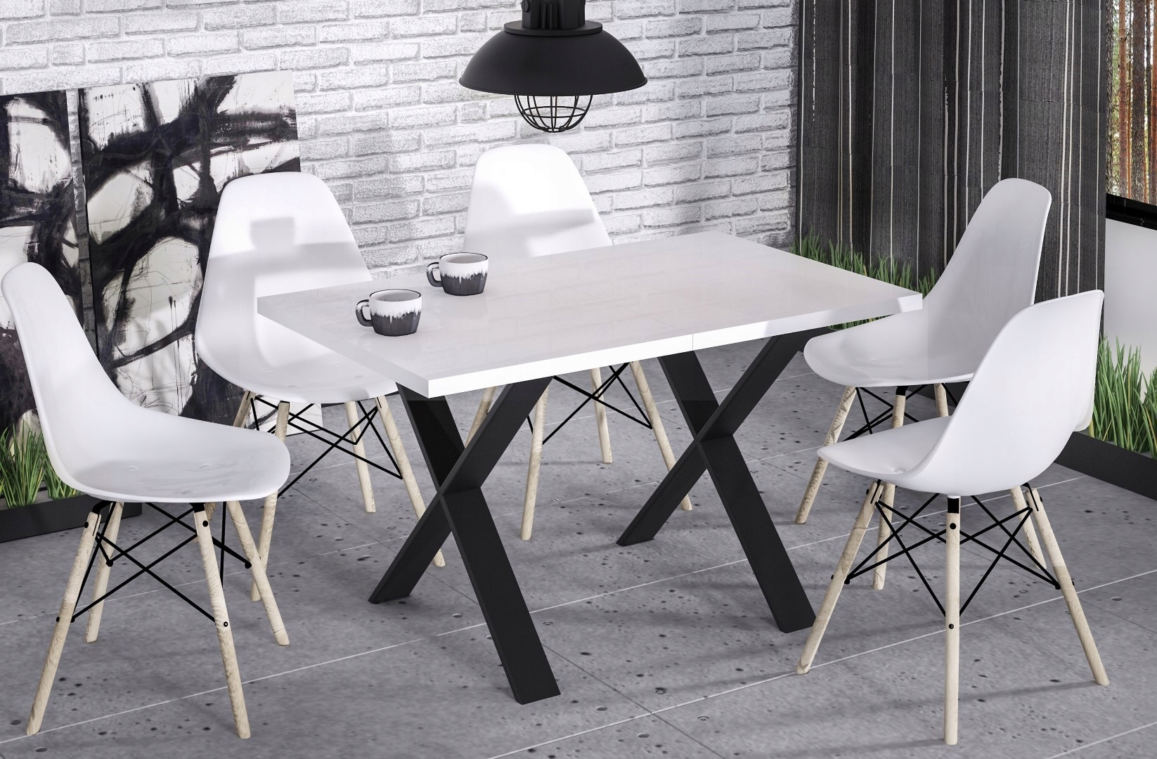 Stół X rozkładany 130-210x80cm Biały Połysk