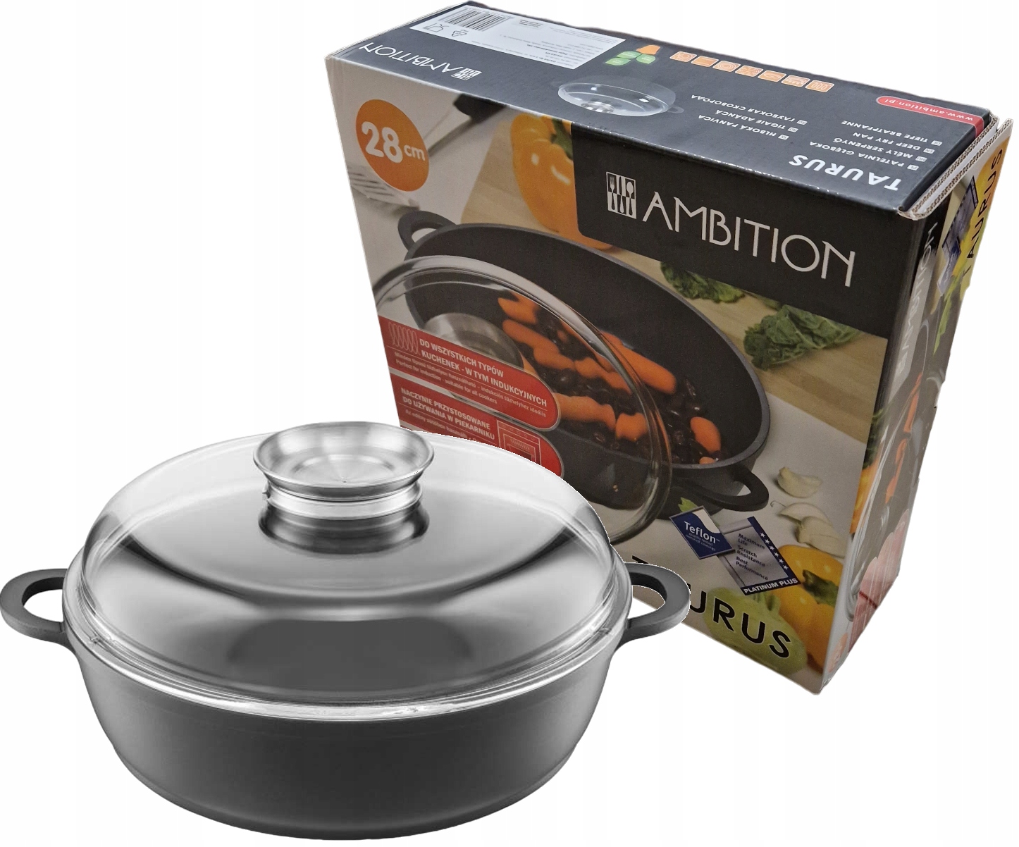 Patelnia Głęboka Do Piekarnika Garnek Z Pokrywą Ambition Taurus 4L 28 cm