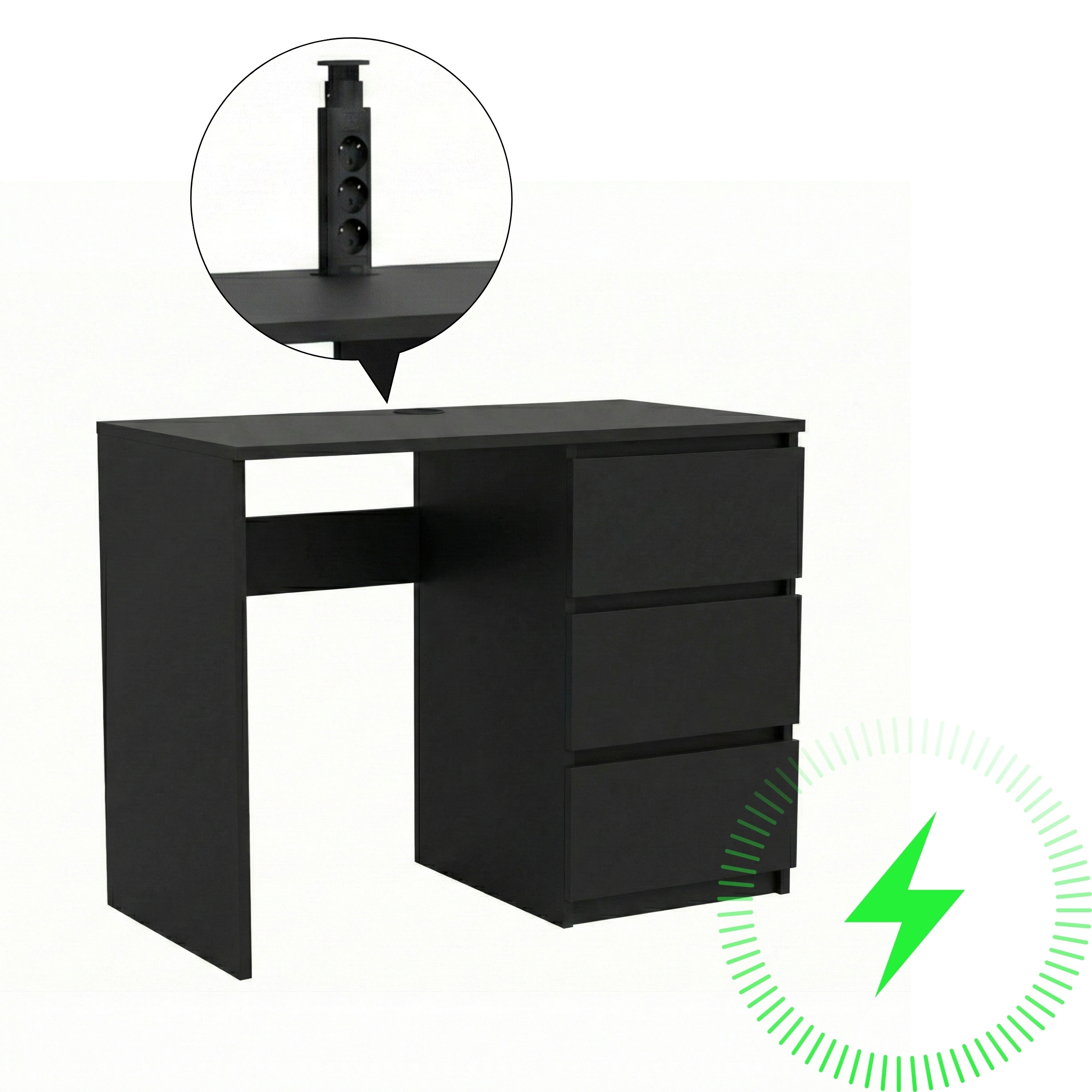 Počítačový Stůl Černý 90 CM S Prostornými Zásuvkami A Zásuvkou V Pracovní Desce