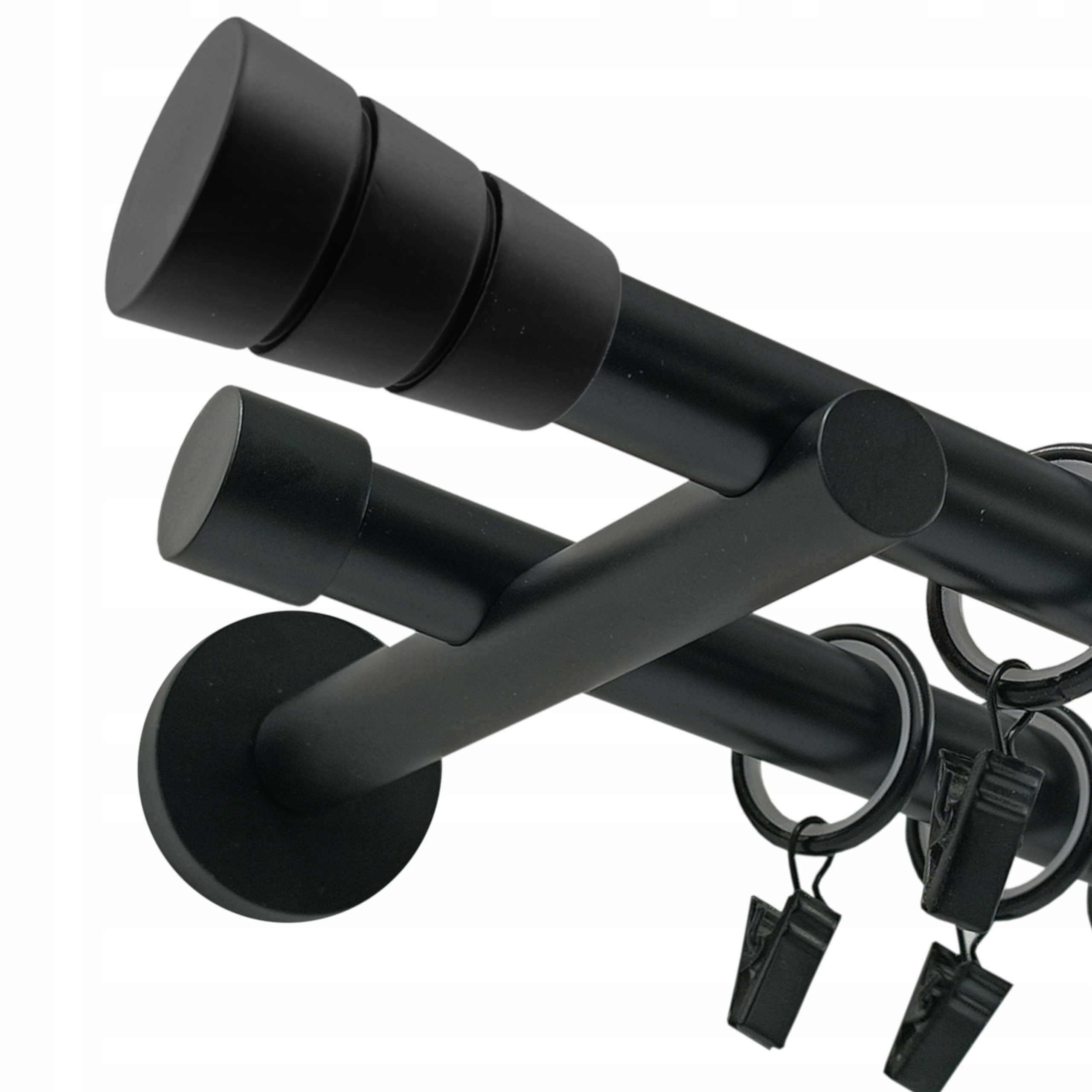 Garnýž Dvojitá Kovový 19 MM Černý Mat 160 CM Válec Basic