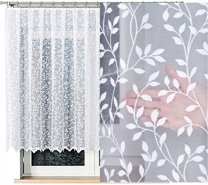 Firana żakardowa Zuzanna 400x135cm prosta w kwiaty (gotowa) z obszyciem