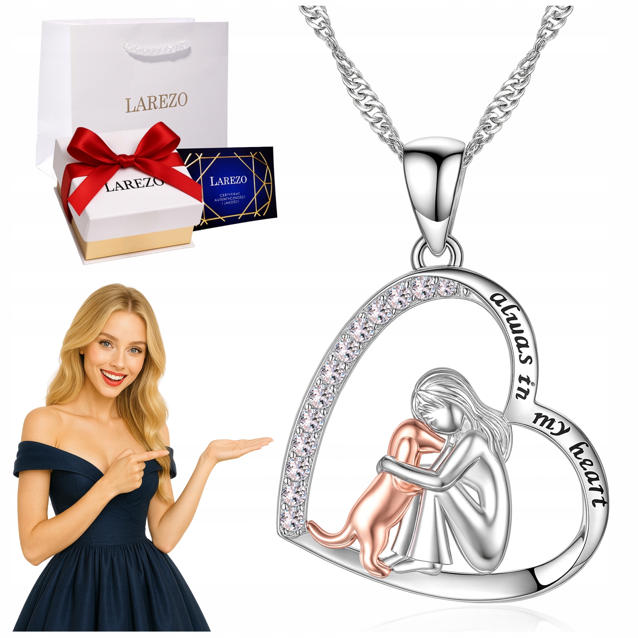 Naszyjnik Srebrny Dziewczynka z Pieskiem psem pies Serce Piesek Srebro 925