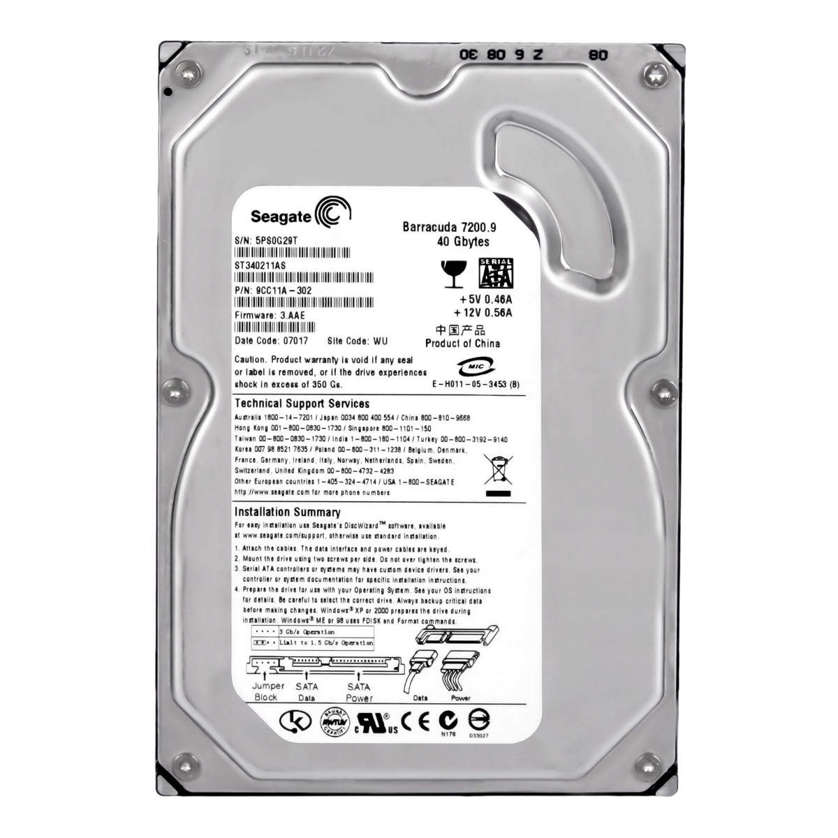 Seagate Barracuda 7200.9 40GB 7.2K 2MB Sata II 3.5'' ST340211AS