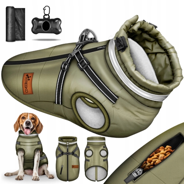 Levně Tresko bunda pro psa zelená, velikost XL, zimní