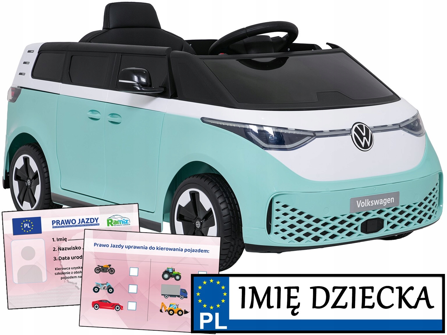 retro Auto Dla Dzieci na akumulator Volkswagen ID Buzz Ogórek pilot