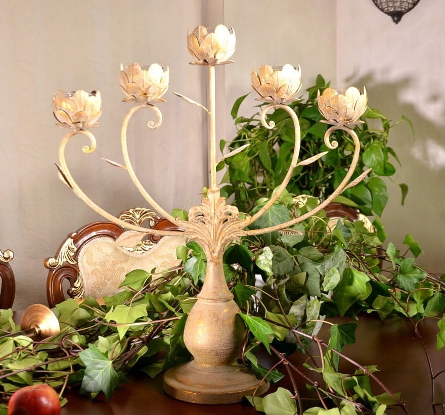 Świecznik Złoty 5 Ramienny Kandelabr Metalowy EAN (GTIN) 5902689501067