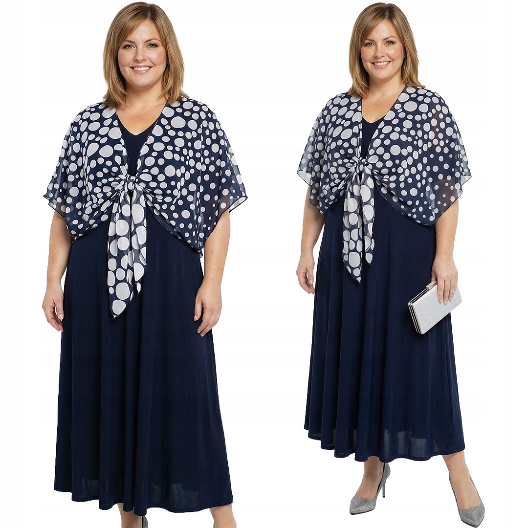 Tmavě modrá šaty s šátkem s puntíky a velikostí velikost 58