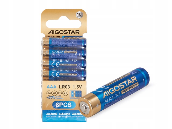 Bateria alkaliczna LR03 Aaa mały paluszek Aigostar Alkalicz Blister 8szt