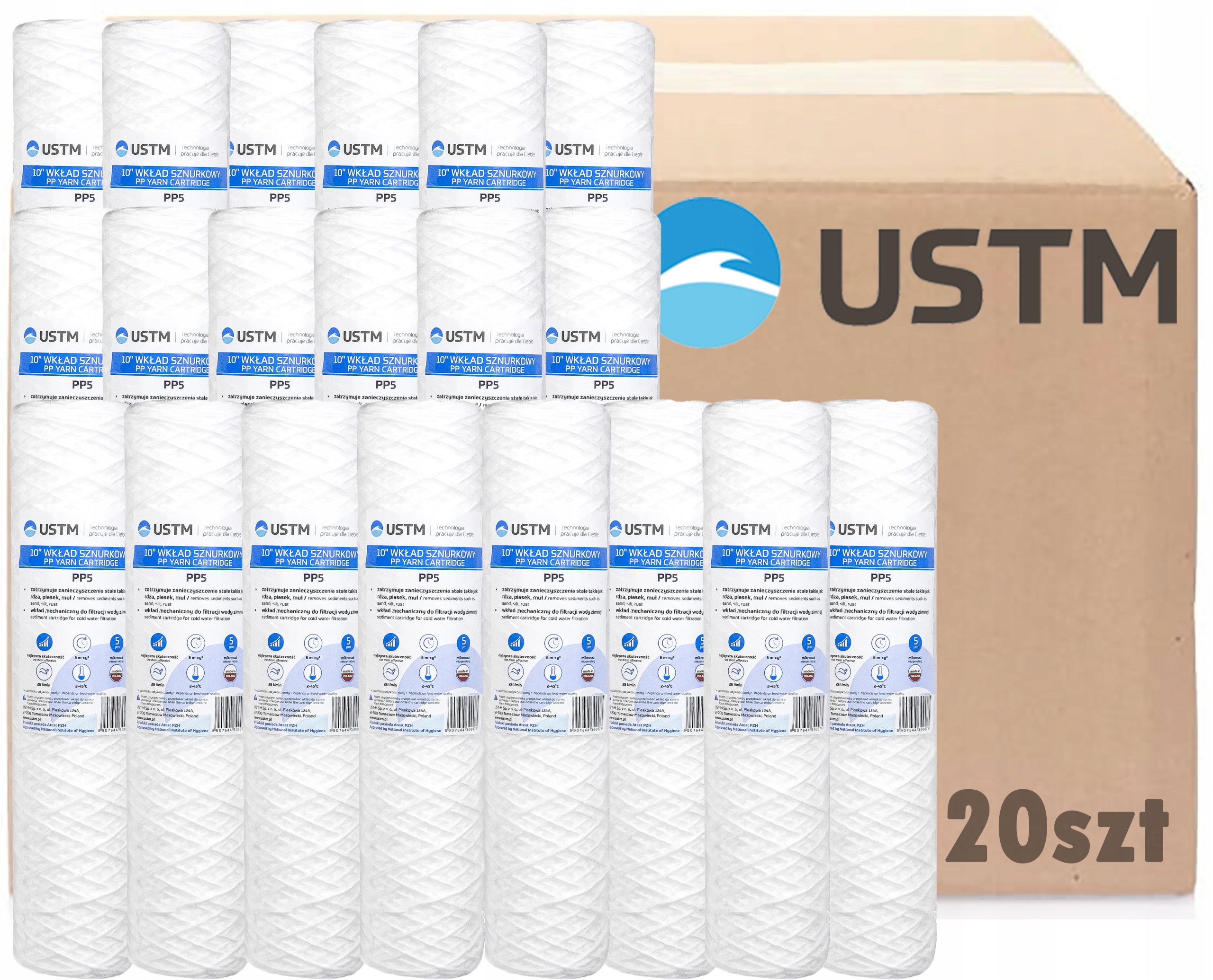 Vodní Filtr Provázková Patrona Filtrace 5 Mikronů PP5M Ustm Sada 20 Ks Ustm