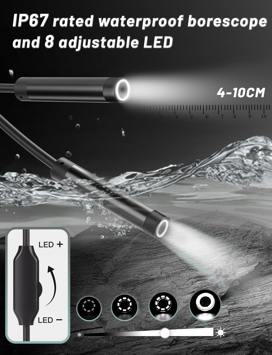 ENDOSKOPKAMERA HD 1920P 5M INSPEKCYJNA 8 LED IP67 TYP C ANDROID IOS — miniatura 3