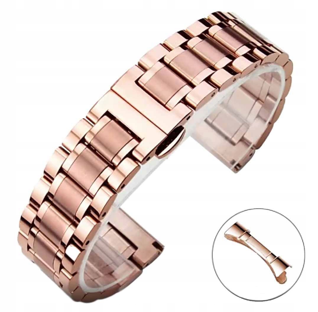 Bransoleta do zegarka 22 mm Różowe Złoto Stalowa