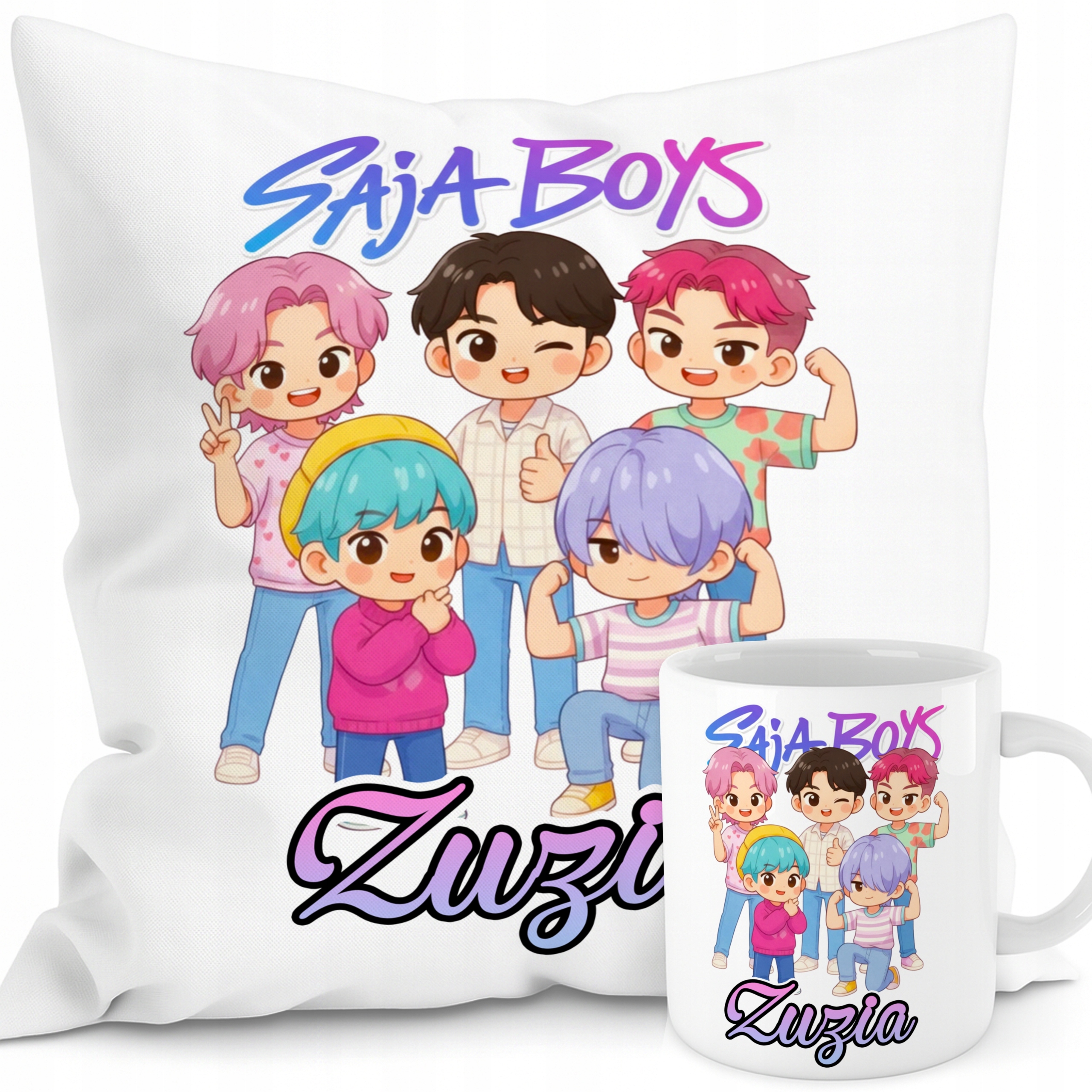 Zestaw Poduszka Kubek Saja Boys K-pop Hunter Huntrix Imię w1