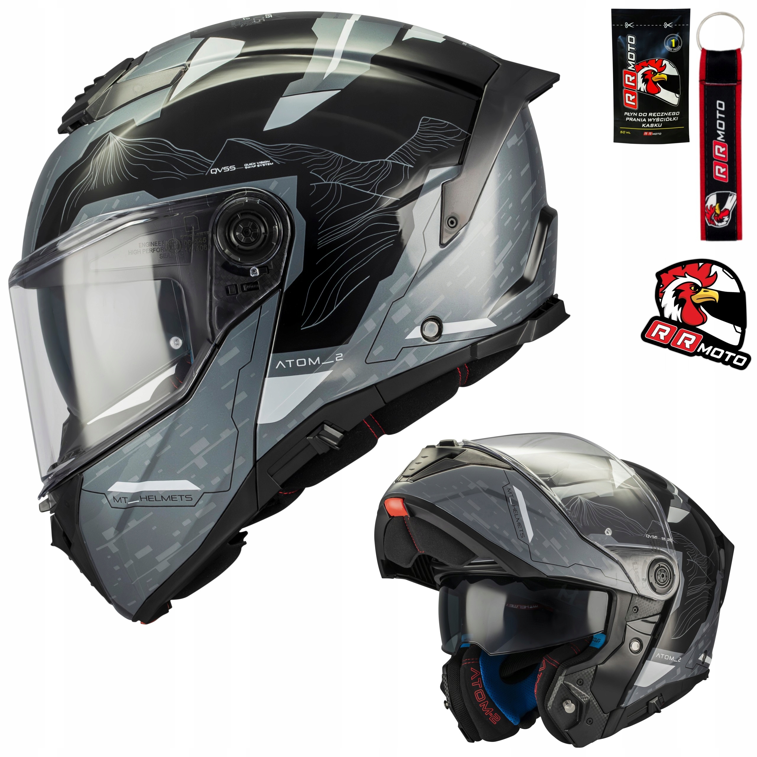 Kask motocyklowy Mt Atom 2 Sv Highlands Black/grey czarny szary Gratisy