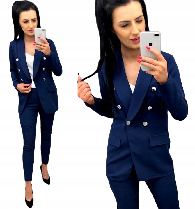 Dámský oblek Dámské obleky Komplet sako kalhoty Tmavě modrá 2XL