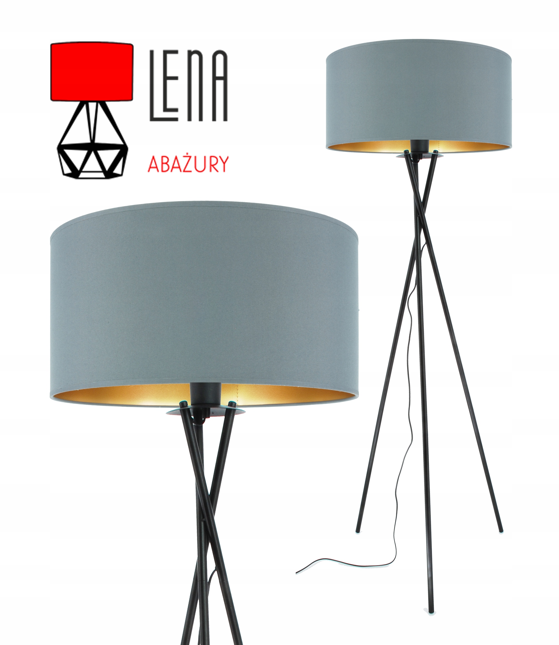 Moderná stojaca podlahová lampa šedé tienidlo zlatá Led fólia Trojnožka