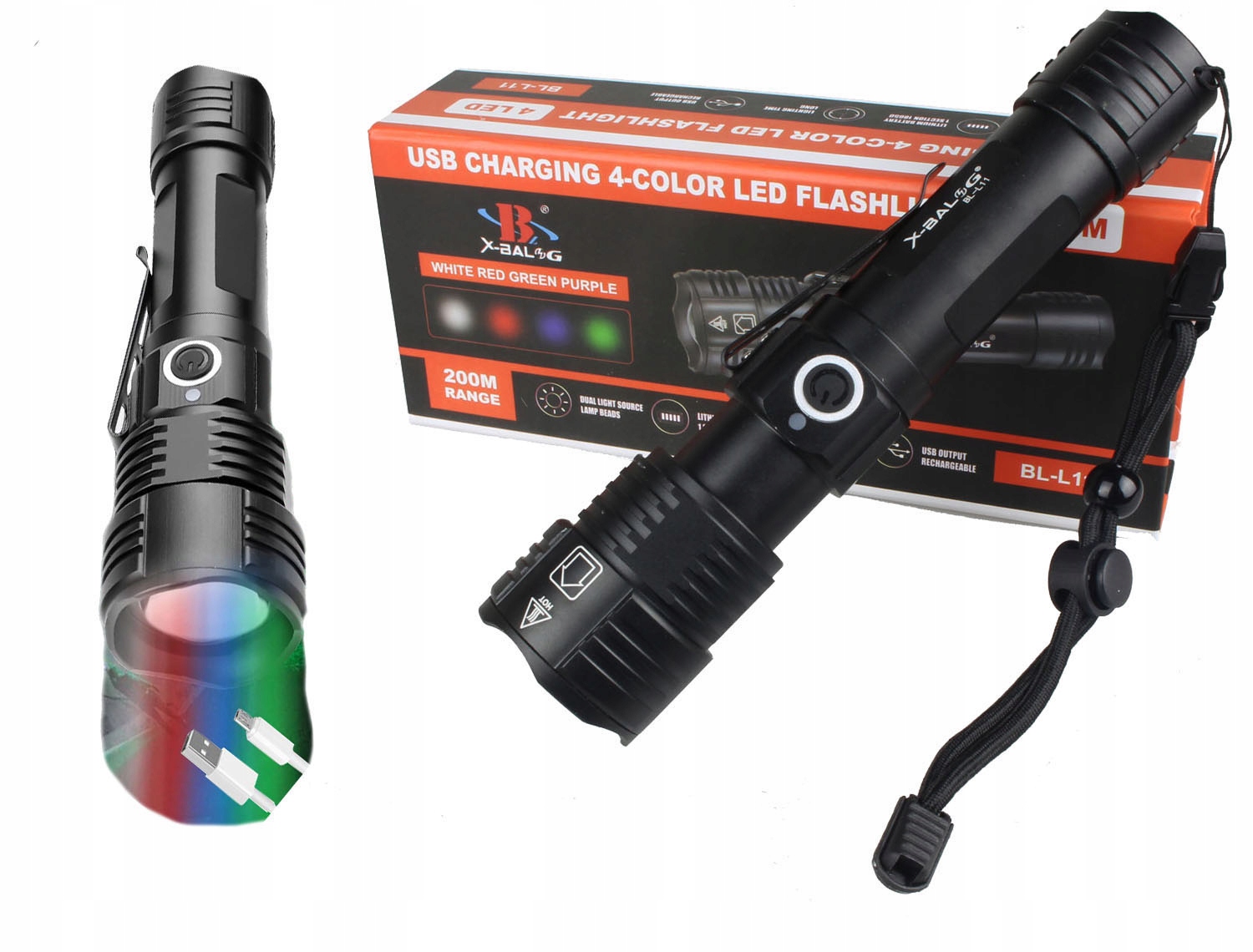 Ліхтарик для полювання на дичину 4-кольори 4-LED USB