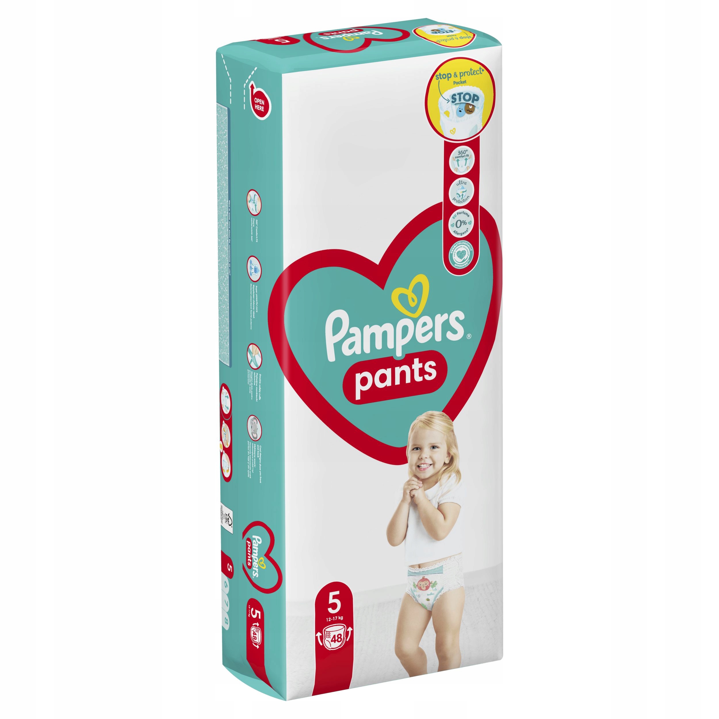 PAMPERS PIELUCHOMAJTKI PAMPERS PANTS JUNIOR ROZMIAR 5, 12-17 KG, 48 SZT. Rozmiar Rozmiar 5