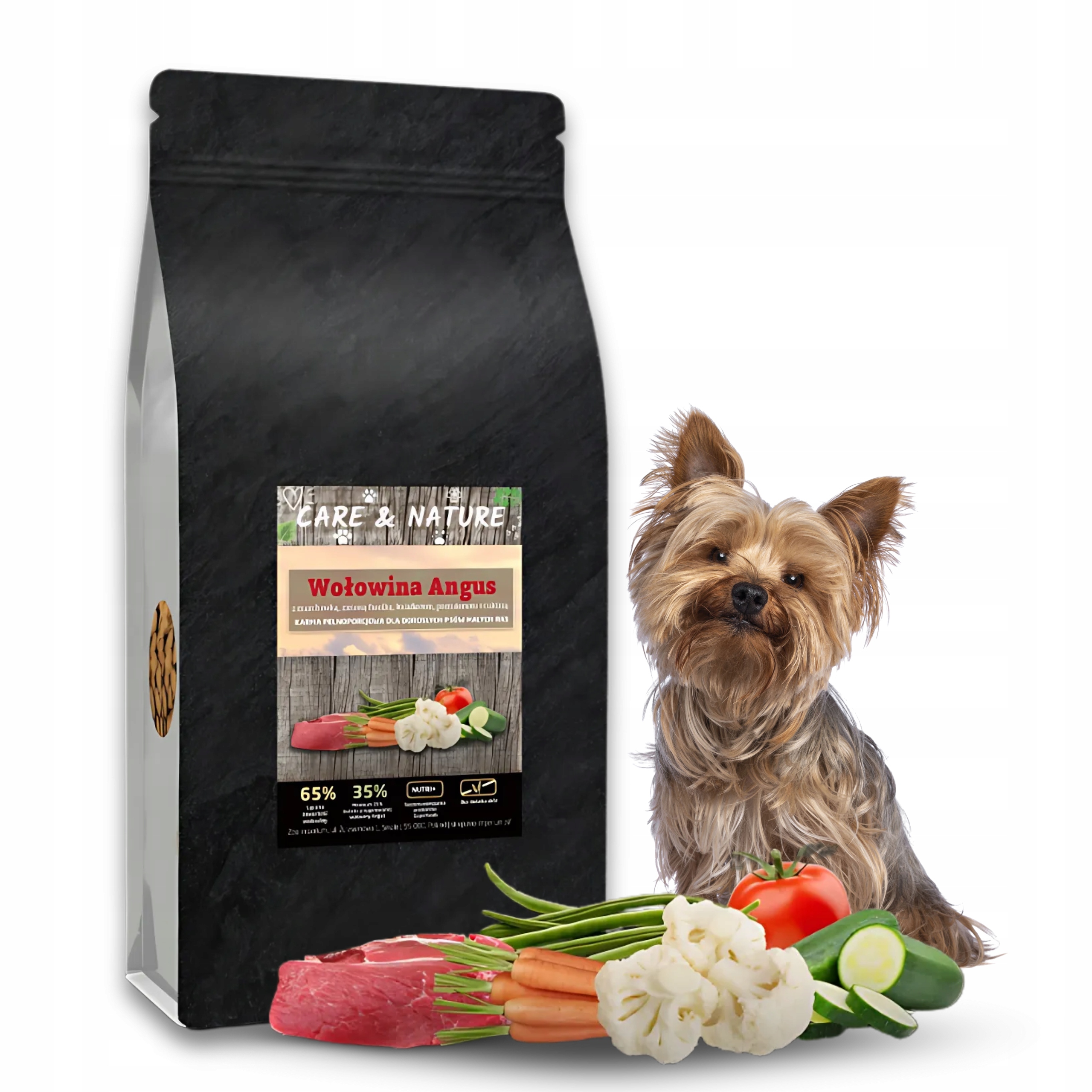 Levně Suché Krmivo pro malé psy Care and Nature Hovězí maso Angus 65% bez obilovin 2 kg