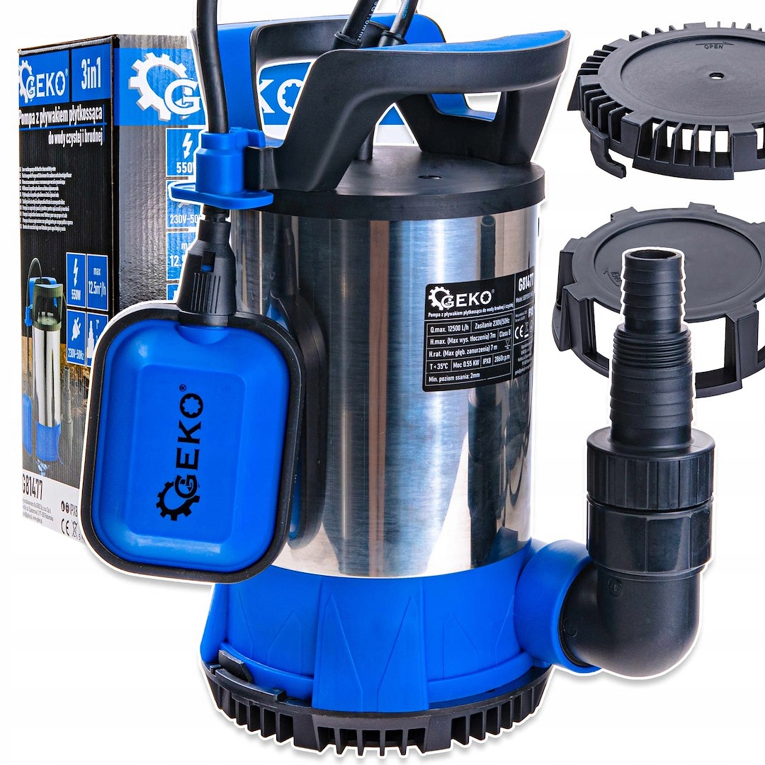 Čerpadlo s plovákom 550 W s plytkým nasávaním 3v1 pre čistú a špinavú vodu Geko Prodi