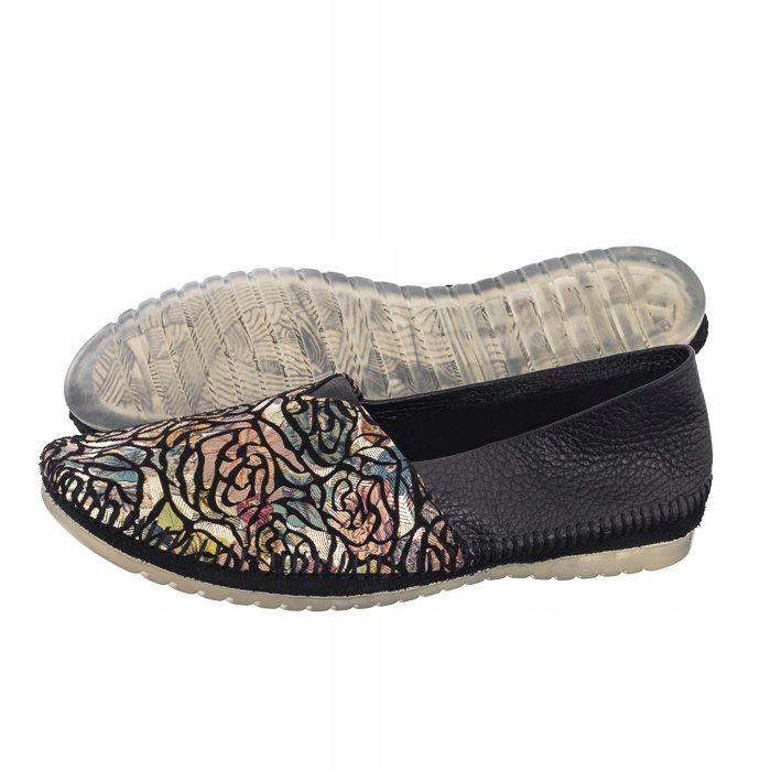 Dámské kožené baleríny Maciejka Černé/Květiny 1930B-01