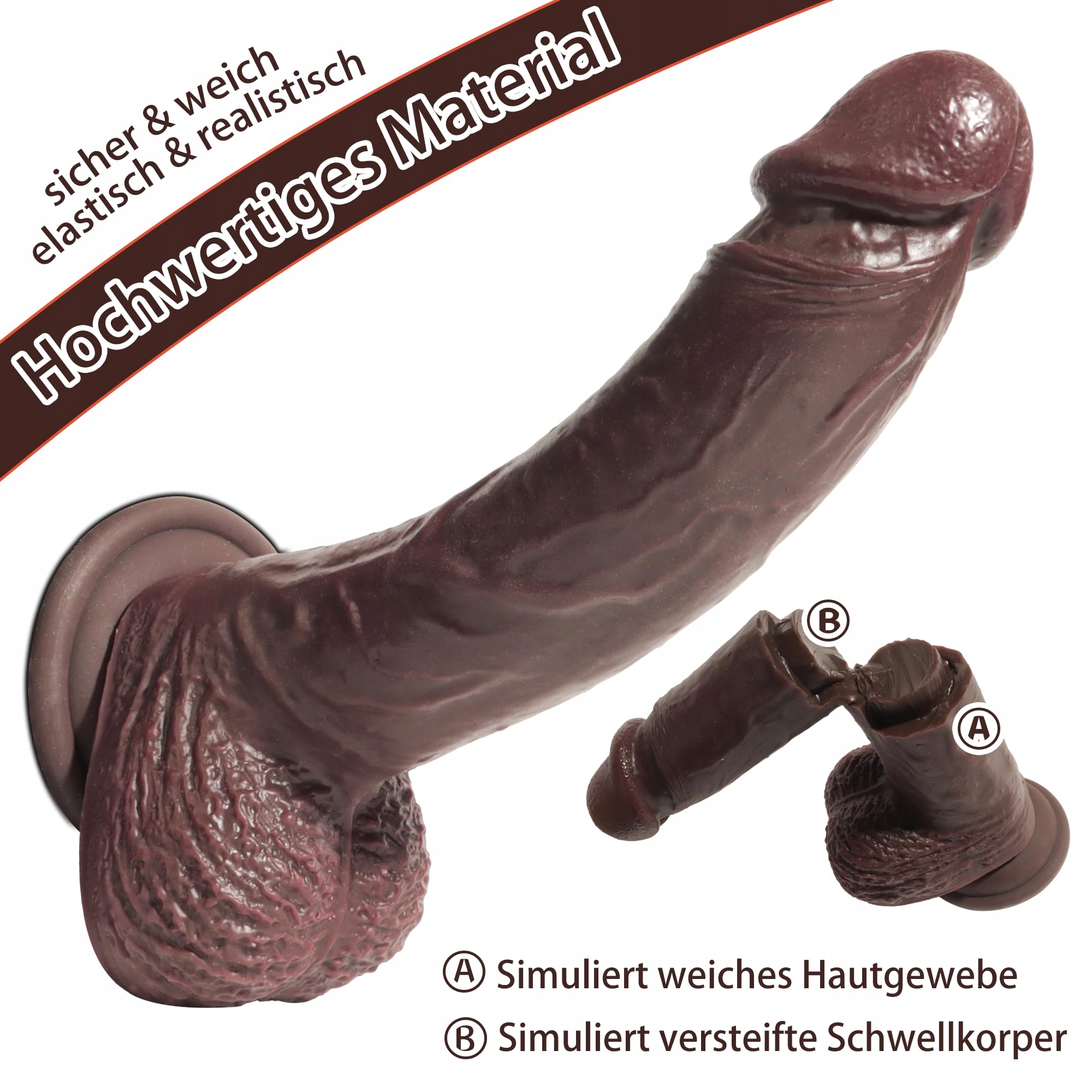 REALISTISCHESILIKON Dildo 215cm Czarny Realistyczny Z Mocną Przyssawką — miniatura 4
