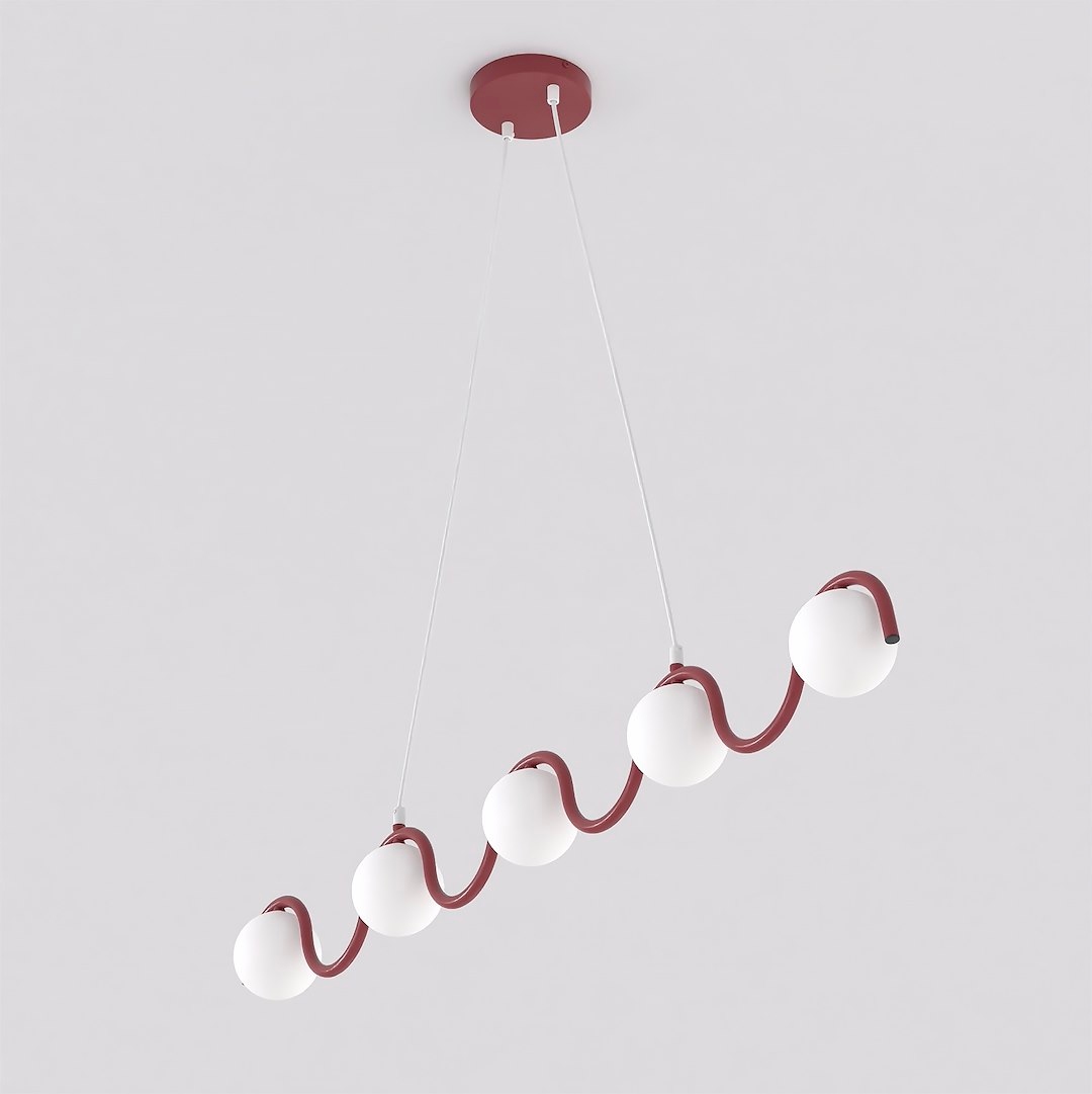 Závesná lampa Sinus 5 Burgundská, vlnitý dizajn, 5 x G9, 120 cm