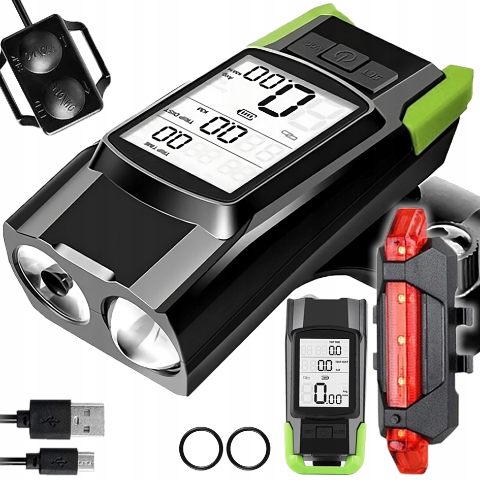 MOCNA LAMPKA ROWEROWA PRZÓD TYŁ LICZNIK ZESTAW BEZPRZEWODOWY DZWONEK ROWER