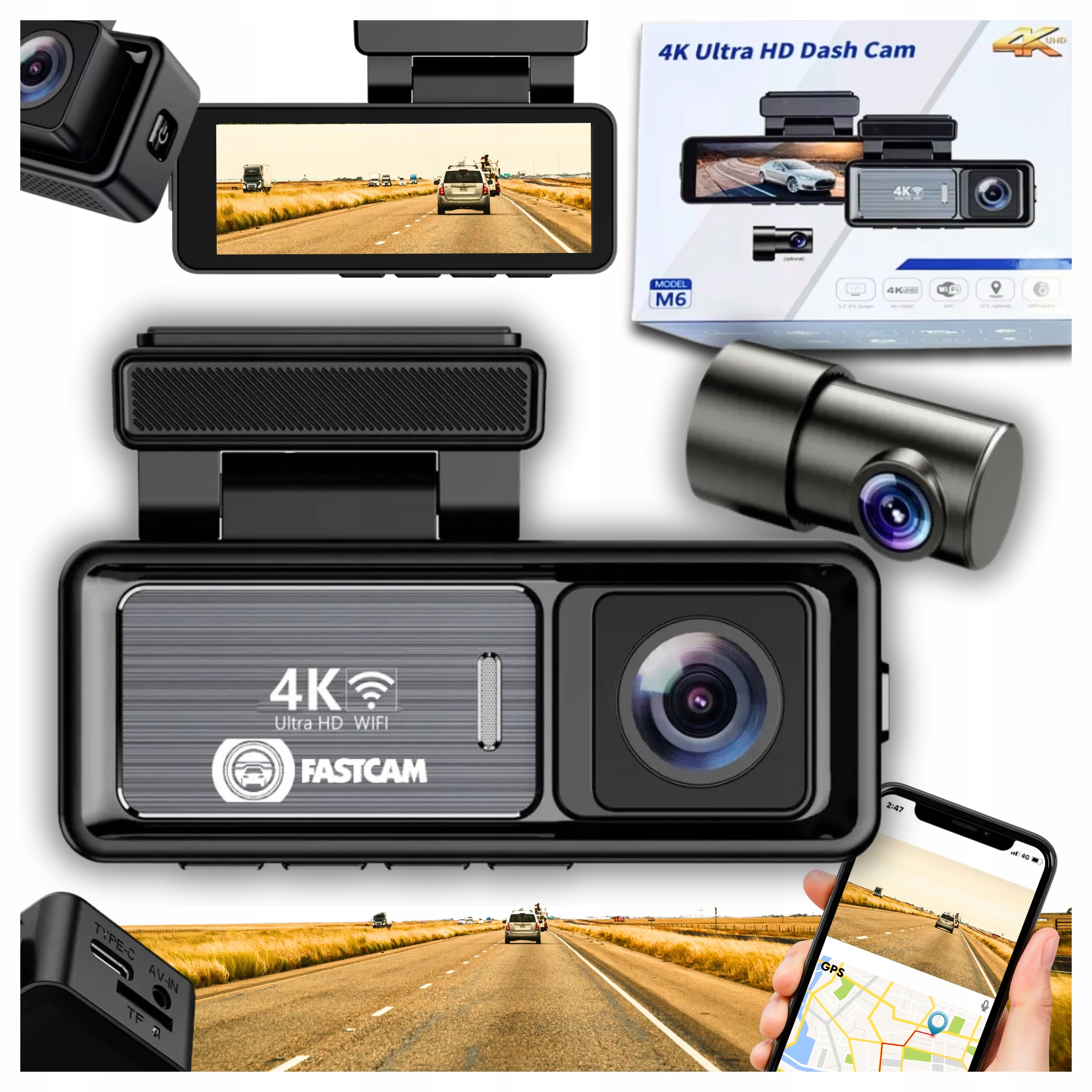 4K Wifi Gps G-sensor Wideorejestartor M6 kamera samochodowa z kamerą tylną