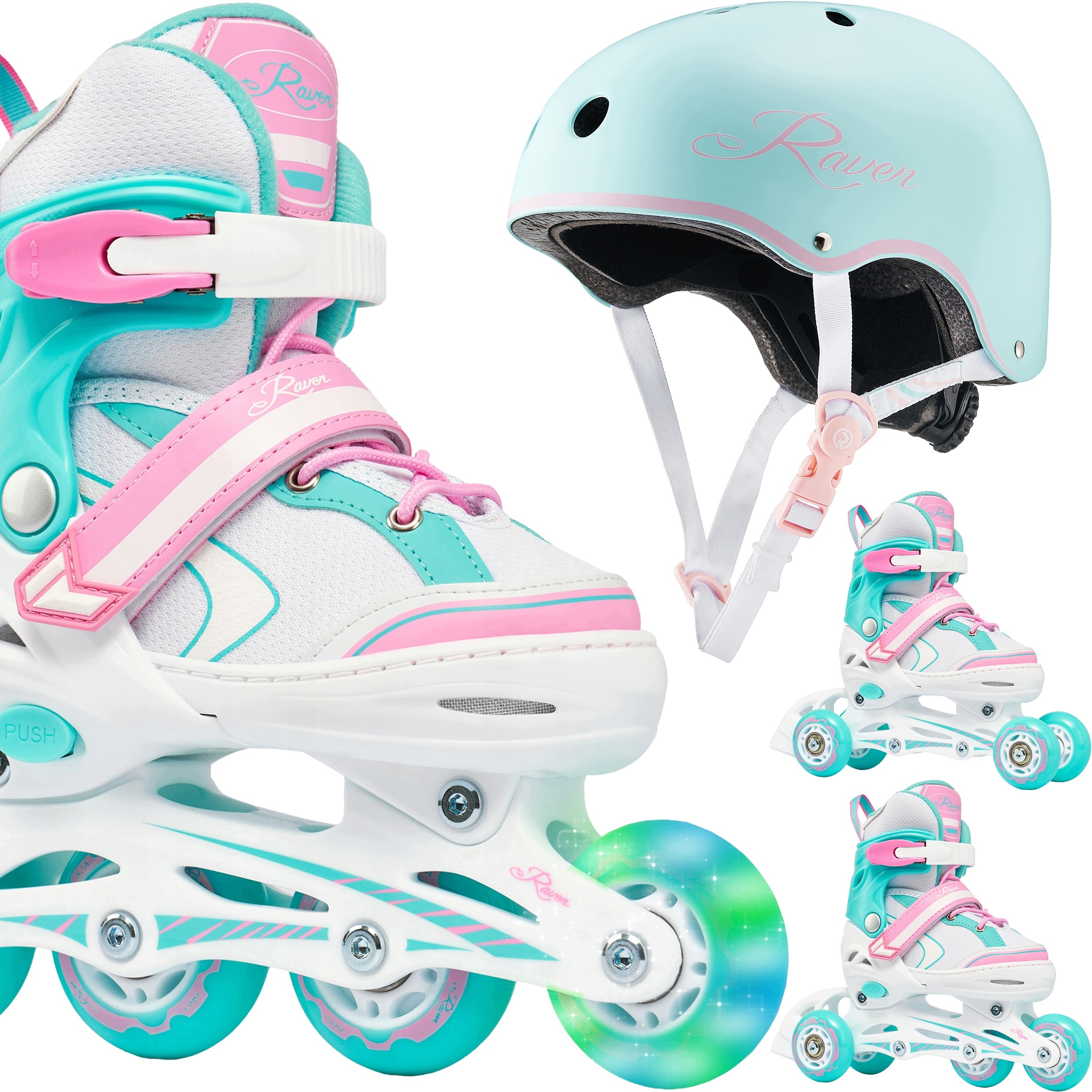Zestaw Raven Rolki 3w1 Lia Mint 27-30 Kask Essto Mint/Pink Xs