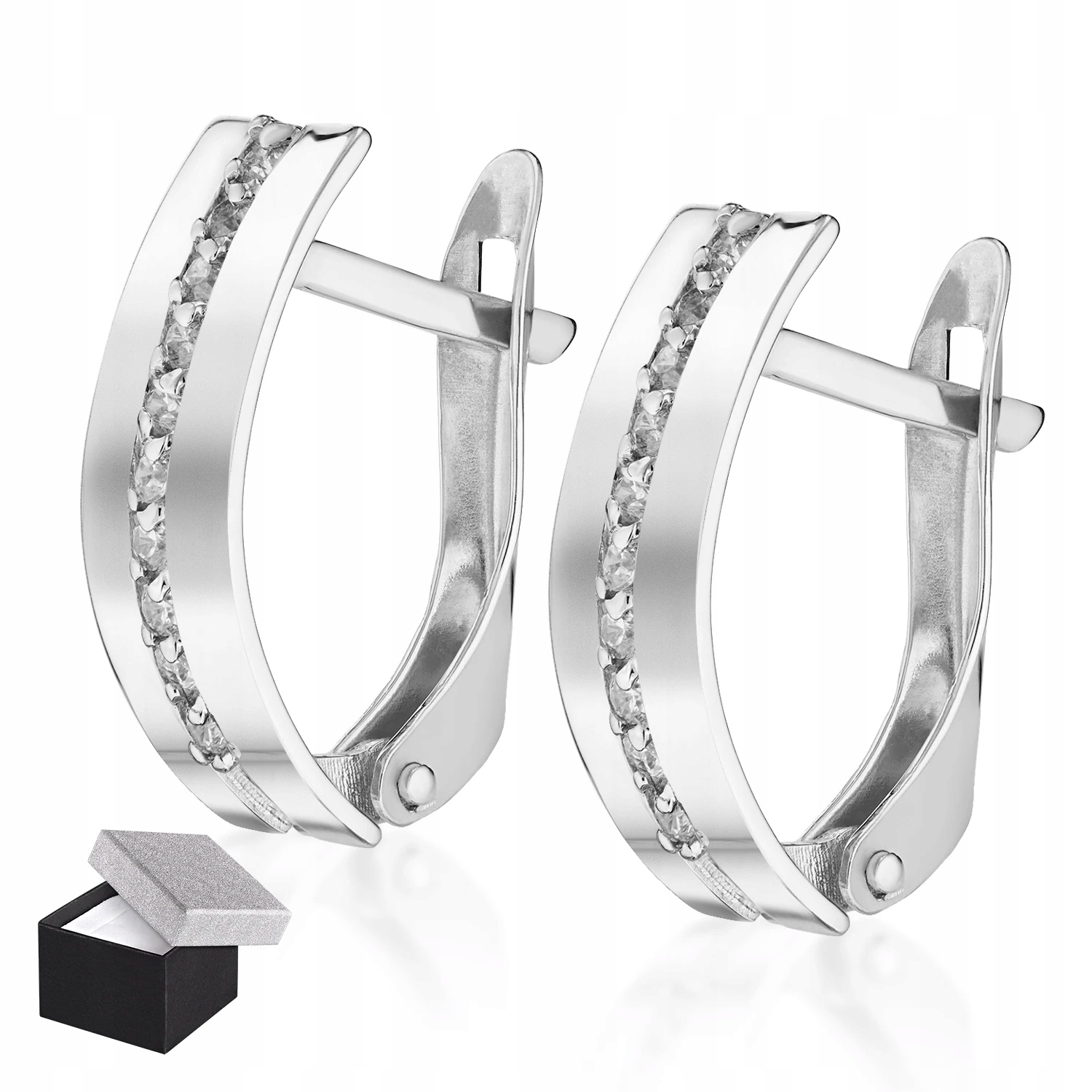 Stříbrné Náušnice Se Zirkony 925 Bohatě Zdobené Anglickými Obdélníky