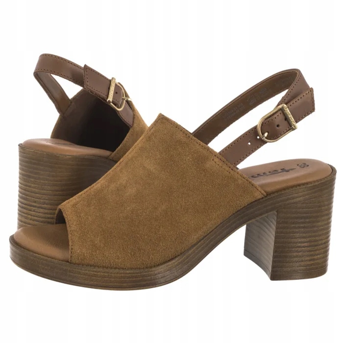 Dámské semišové sandály na podpatku Tamaris Hnědé 1-28304 Cognac