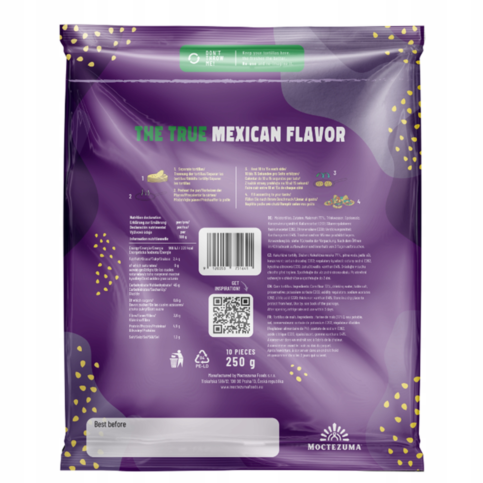 Moctezuma kukuričné tortilly 15 cm v kvartovom balení 250 g EAN (GTIN) 9120053751658