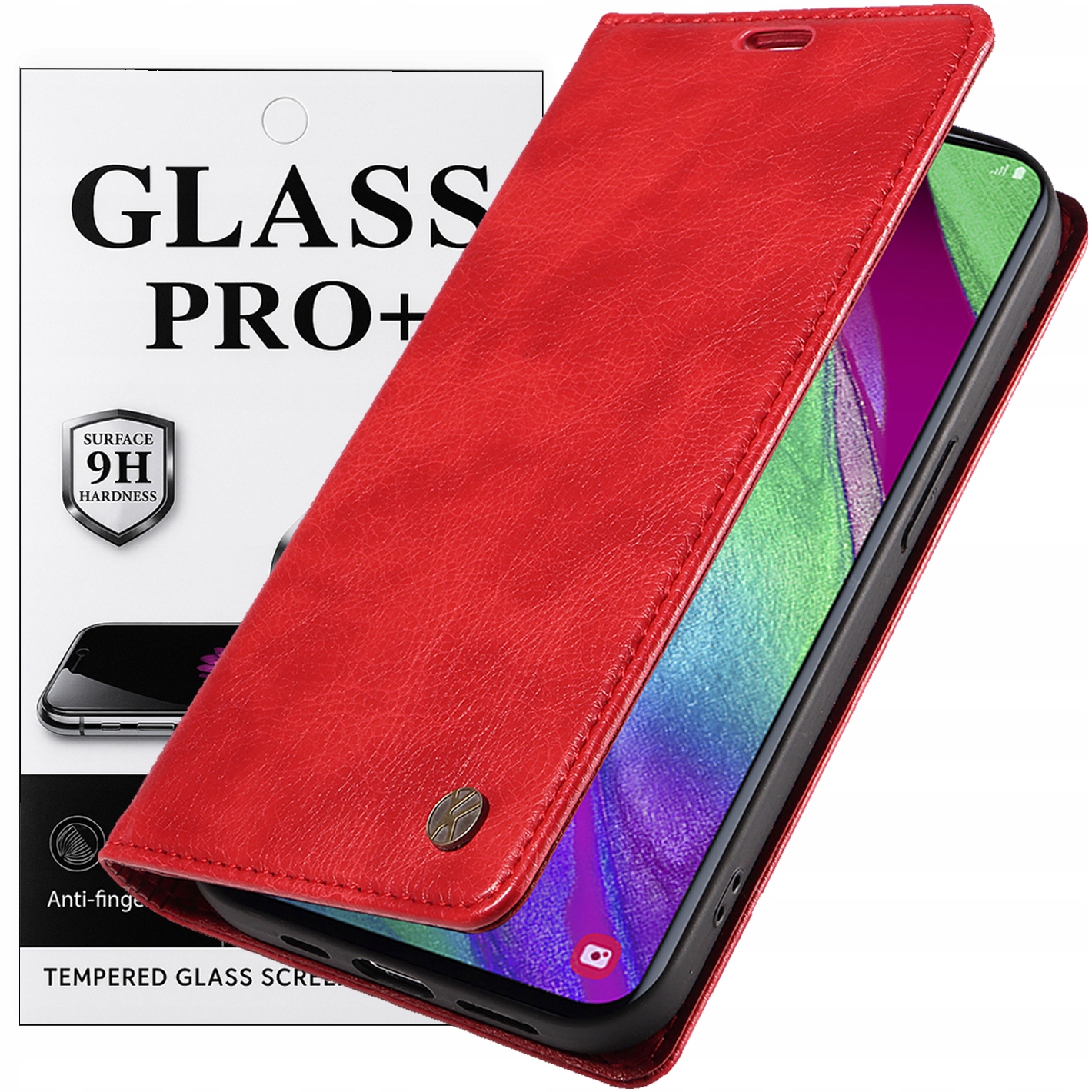 Etui z Klapką Samsung Galaxy A33 Skórzane Szkło 9H Czerwone
