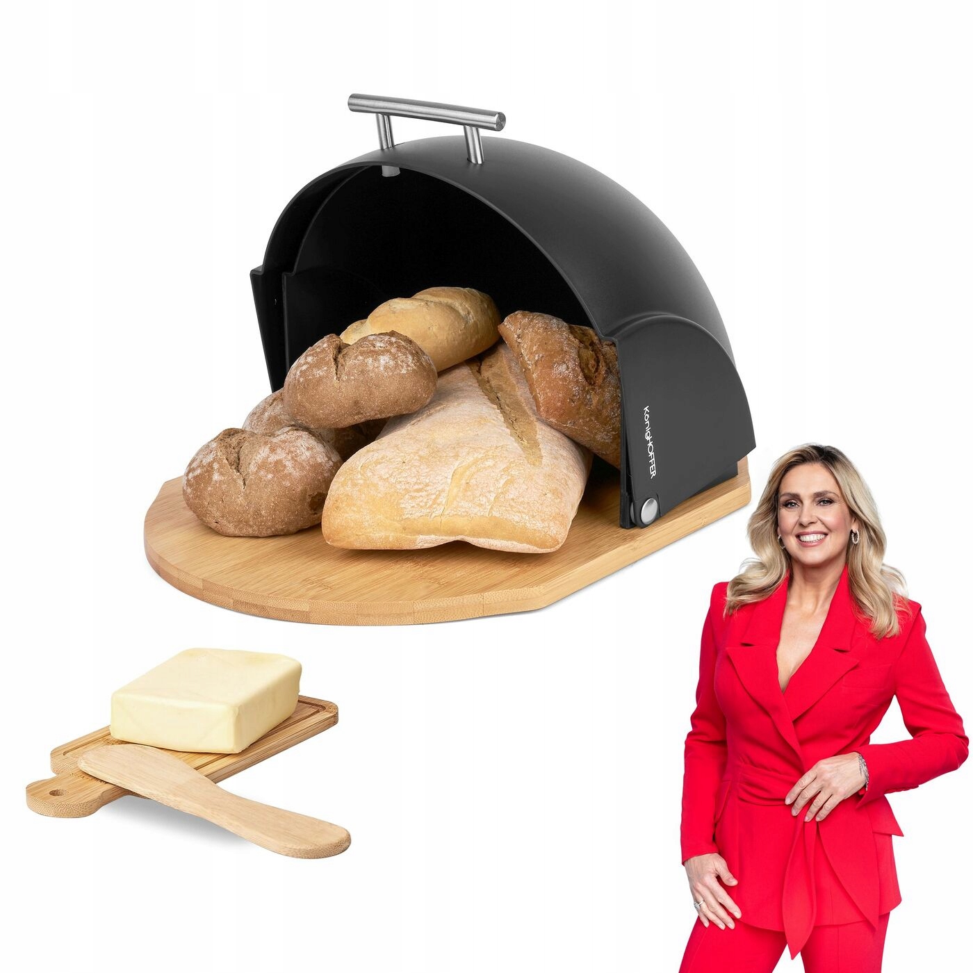 

Chlebak Czarny mała deska do krojenia Zestaw 3EL