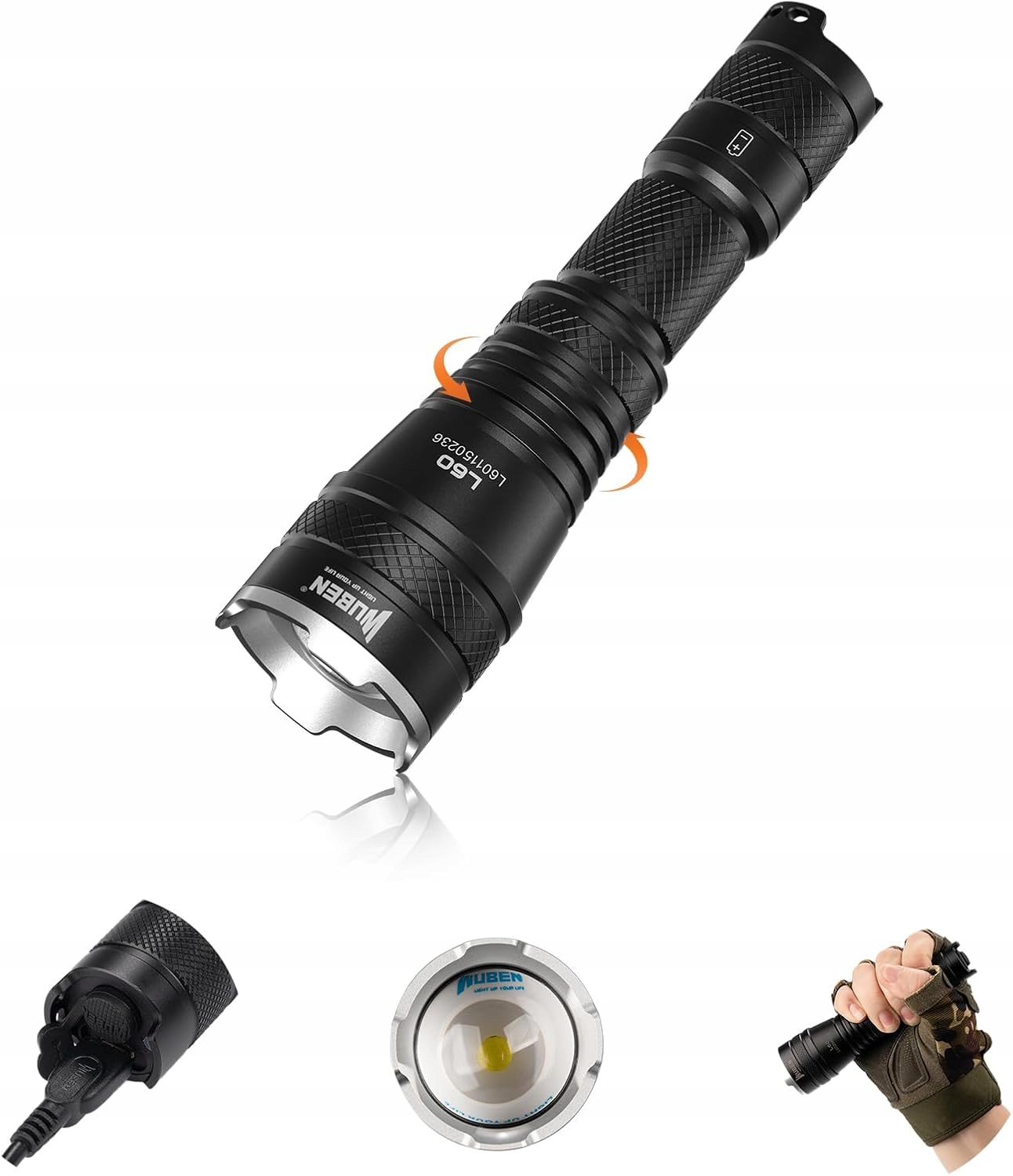 Wuben L60 Mocna Latarka Led 1200 Lumen Czarna taktyczna z zoomem