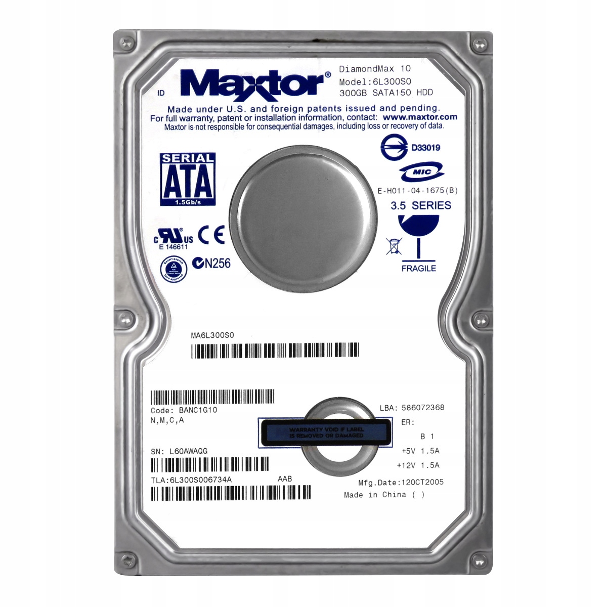 Maxtor DiamondMax 10 300GB 7.2K 16MB Sata 3.5'' 6L300S0