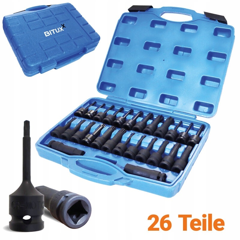 Bituxx 26dílná sada nástavců pro bity Torx a vícezubé, profesionální