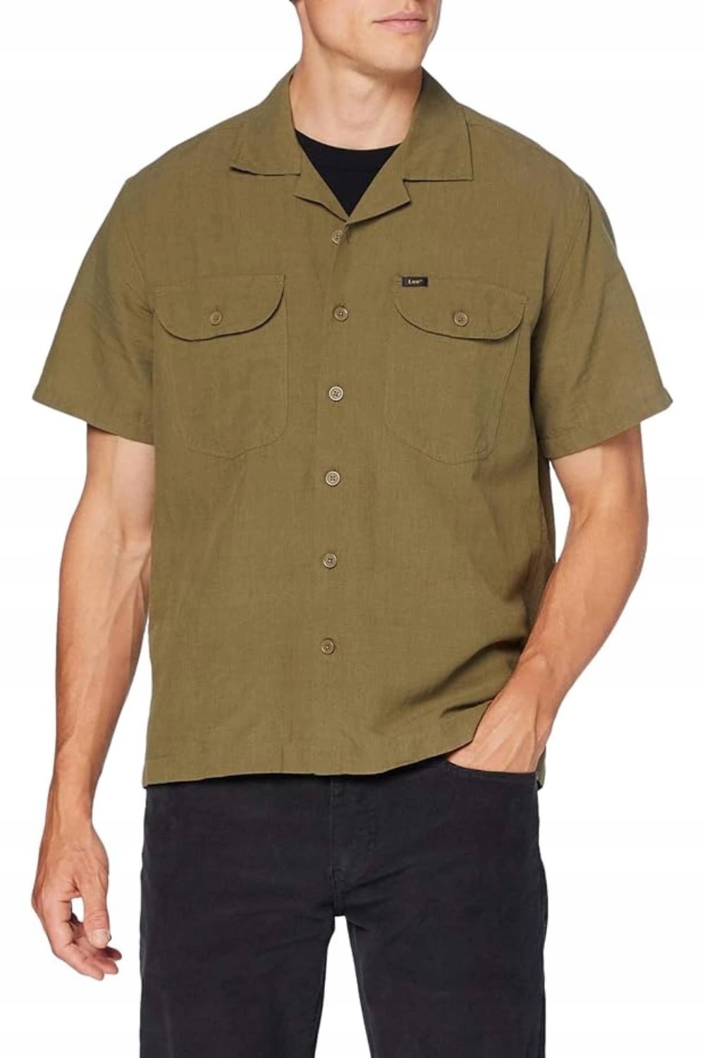 Pánská košile Lee klasická khami lněná s krátkým rukávem, límeček vel. XL