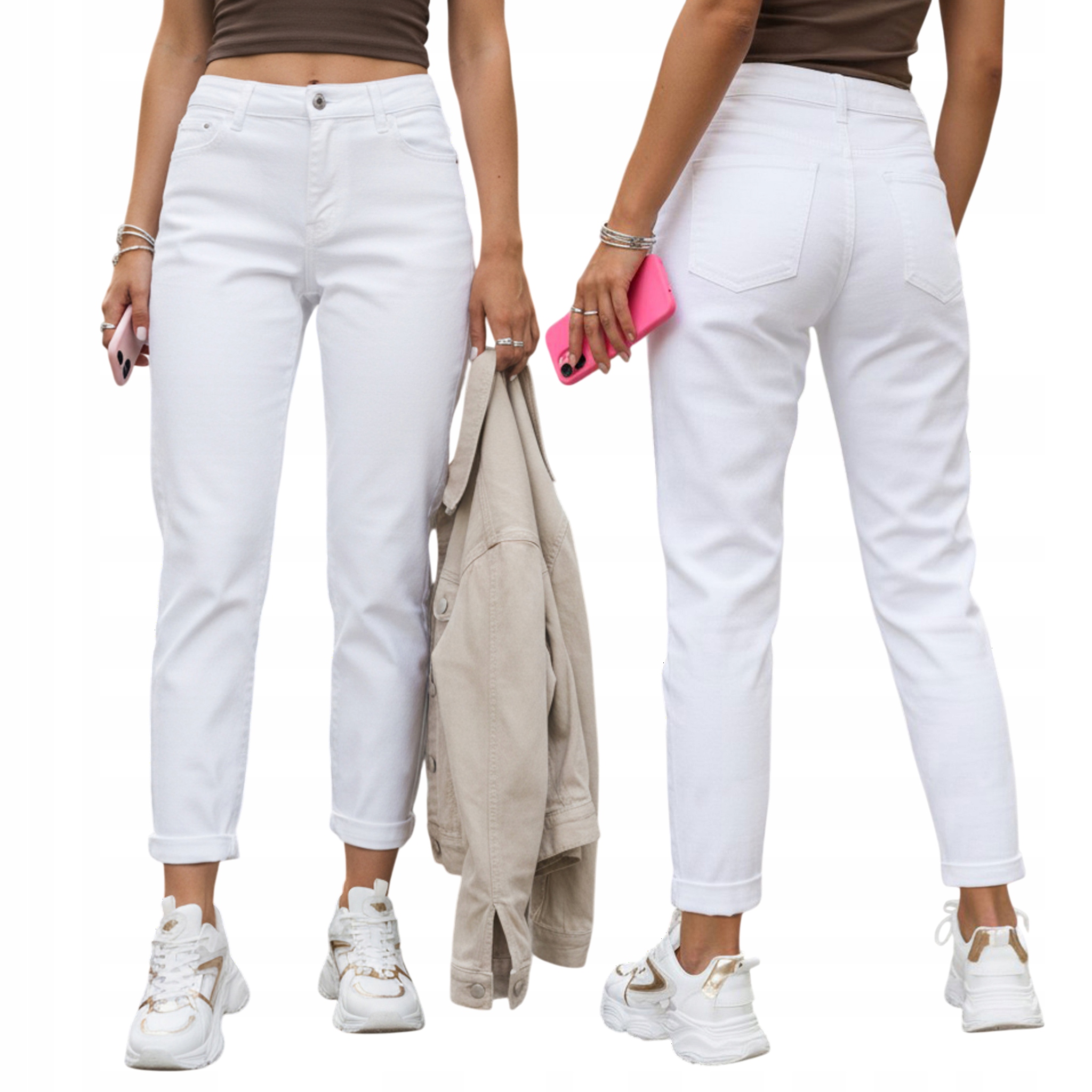 Spodnie jeansowe damskie mom fit z wysokim stanem białe UY2906 XXL/44