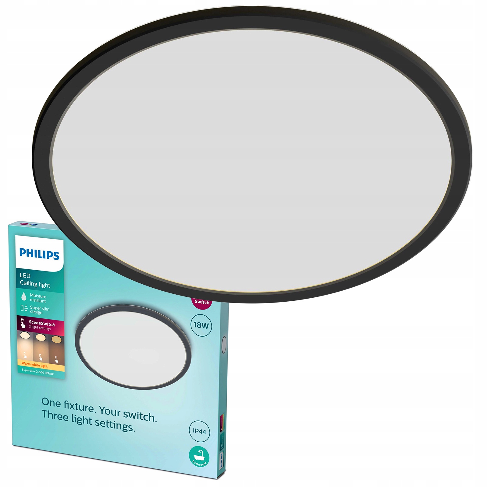 Lampa Sufitowa Plafon Łazienkowy Led 18W 1500lm 2700K IP44 Czarna Philips